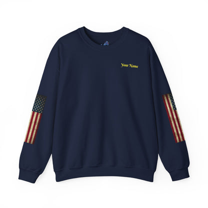 Veteran Tribute Crewneck Sweatshirt — American Flag Sleeve Patriotic Military Sweatshirt - Personalized