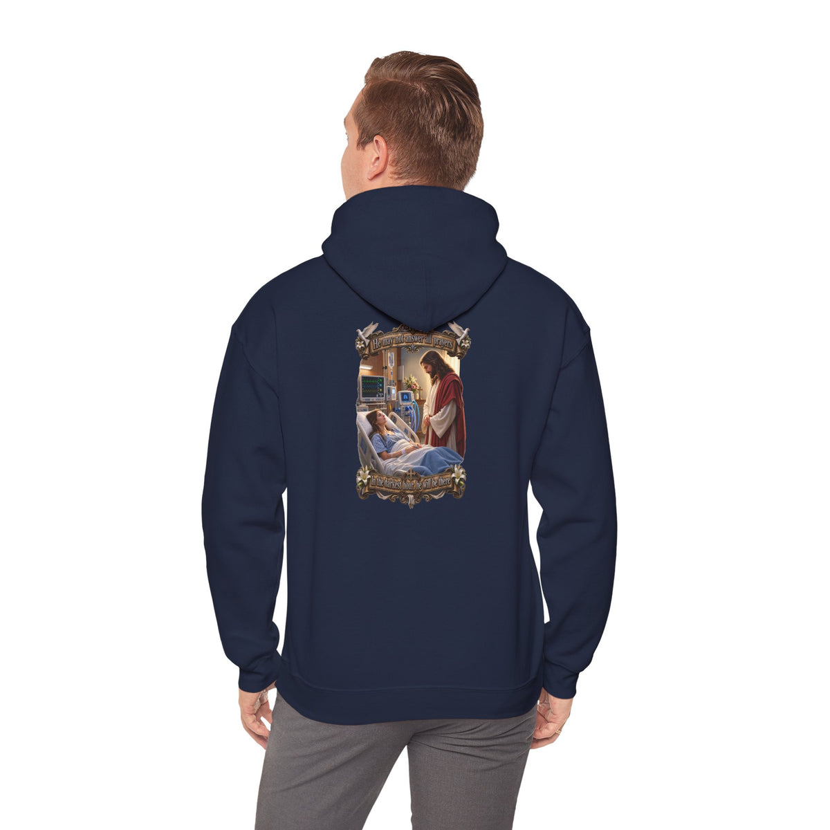 Religious Prayer Hoodie – Comforting Hospital Scene Pullover - Personalized