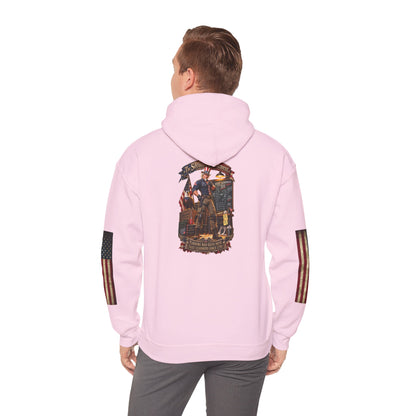 Patriotic Revolutionary War Hoodie — Vintage American Flag Sleeves - Personalized