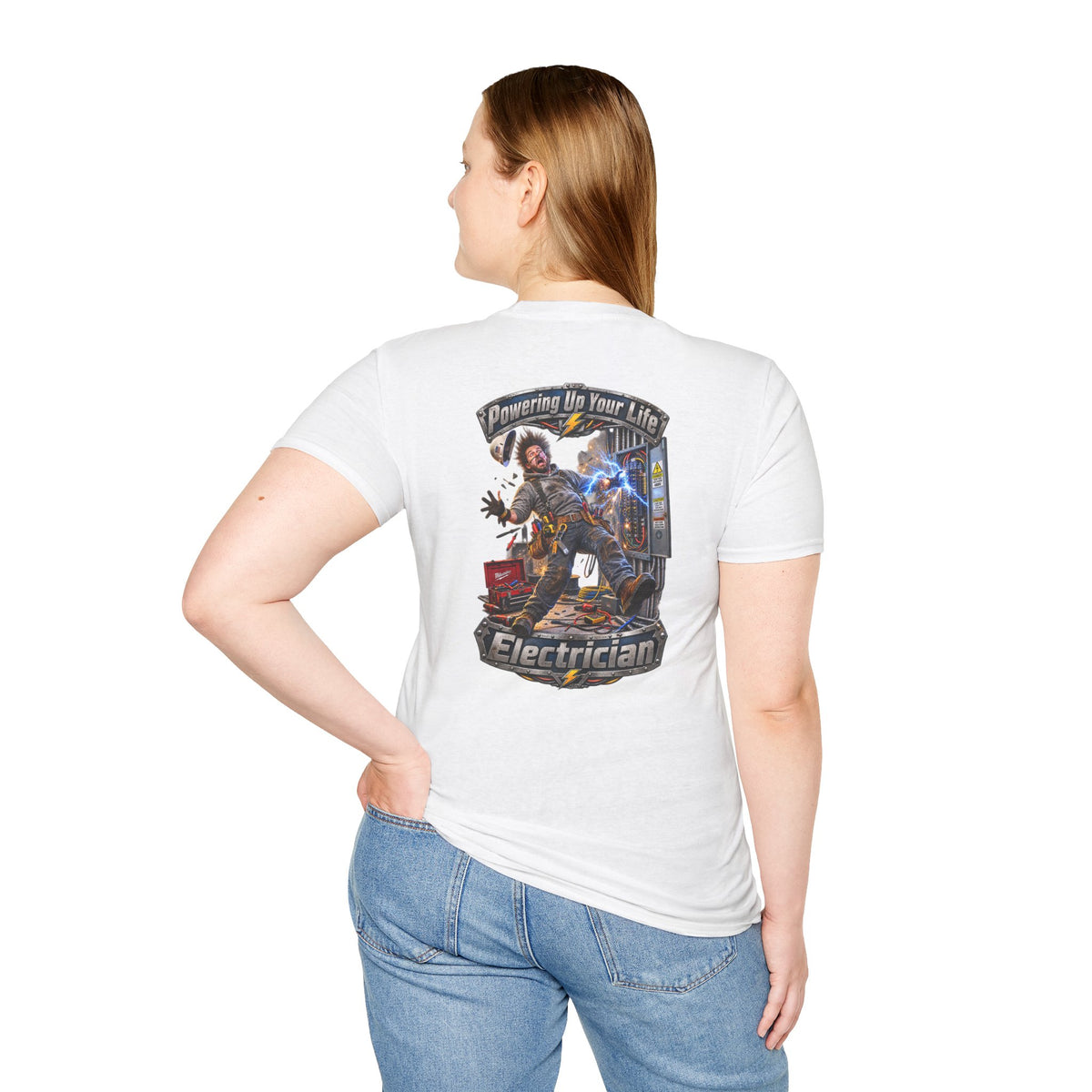 Funny Electrician Crewneck T-Shirt — 'Powering Up Your Life' Tradesman Gift - Personalized