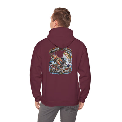 Fishing Crew Hoodie — "Hooked on Trouble" Graphic Hoodie