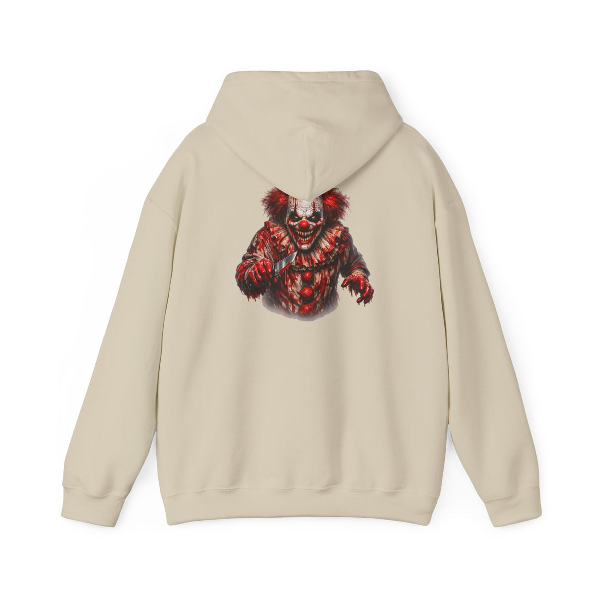 Horror Clown Bear Hoodie — Creepy Bloodied Teddy Graphic Sweatshirt