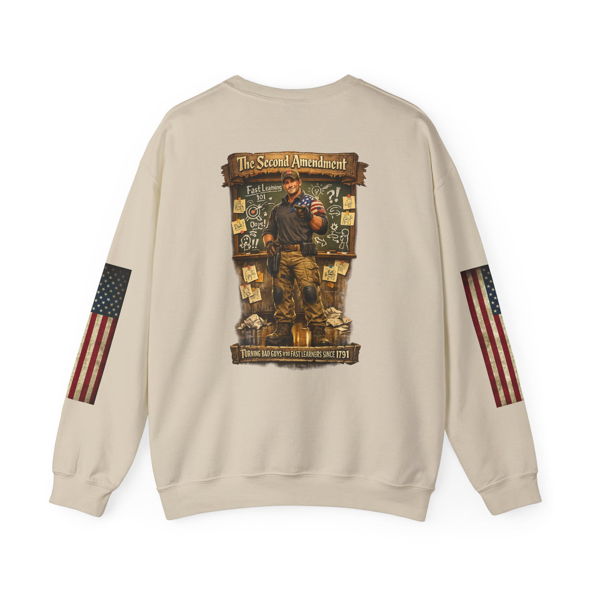 Patriotic Veteran Tribute Crewneck Sweatshirt — American Flag Sleeves & Military Honor Back Print - Personalized