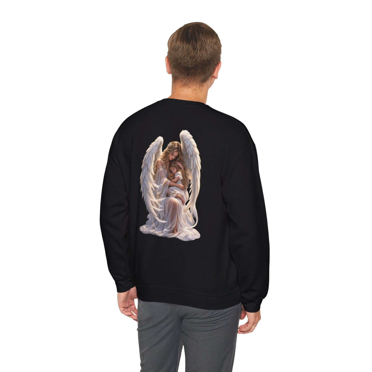 Angel Mother & Child Crewneck Sweatshirt – Serene Guardian Graphic Pullover - personalized