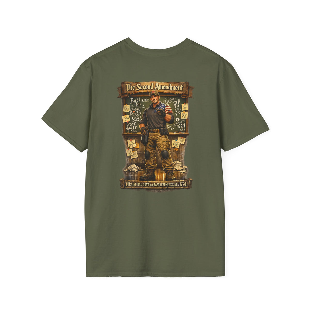 Patriotic Veteran Tribute T-Shirt— American Flag Sleeves & Military Honor Back Print