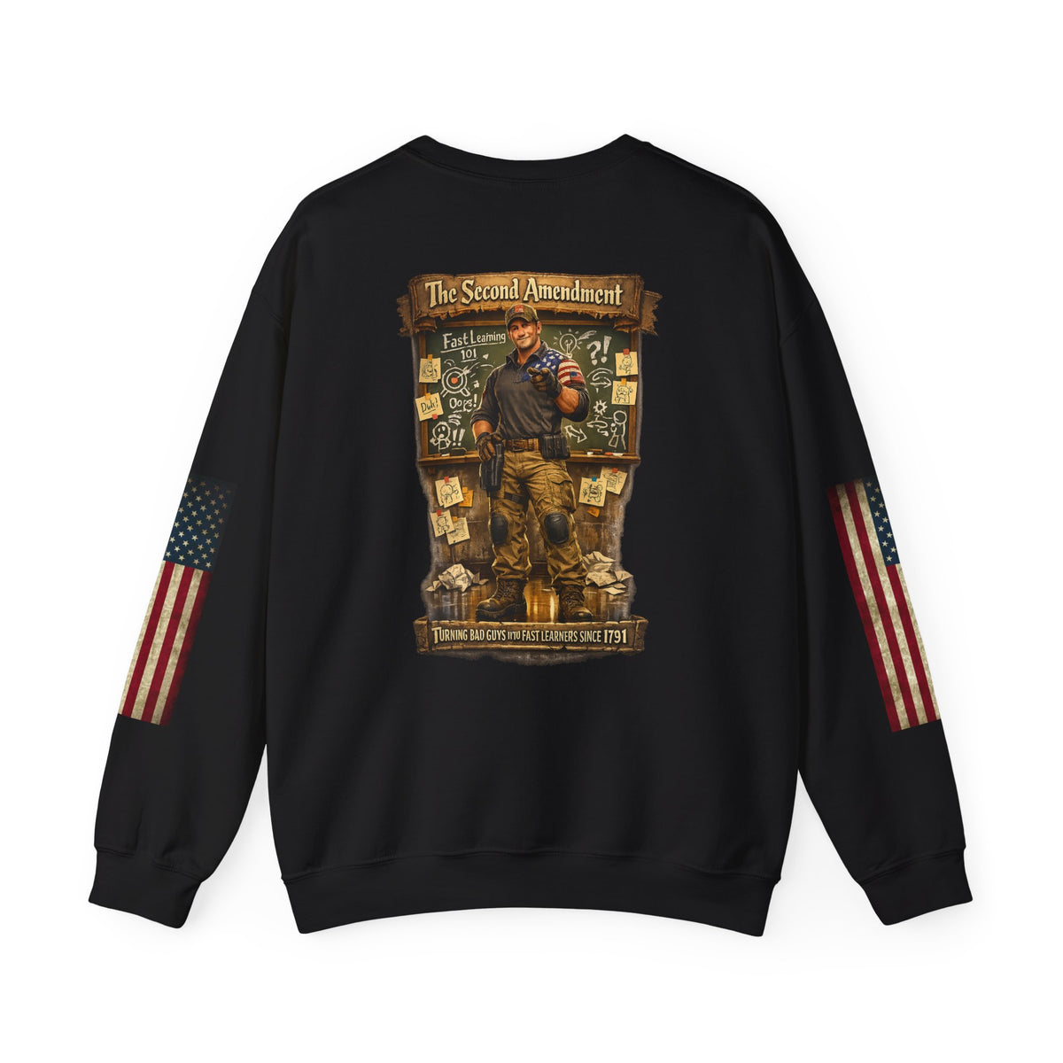 Patriotic Veteran Tribute Crewneck — American Flag Sleeves & Military Honor Back Print