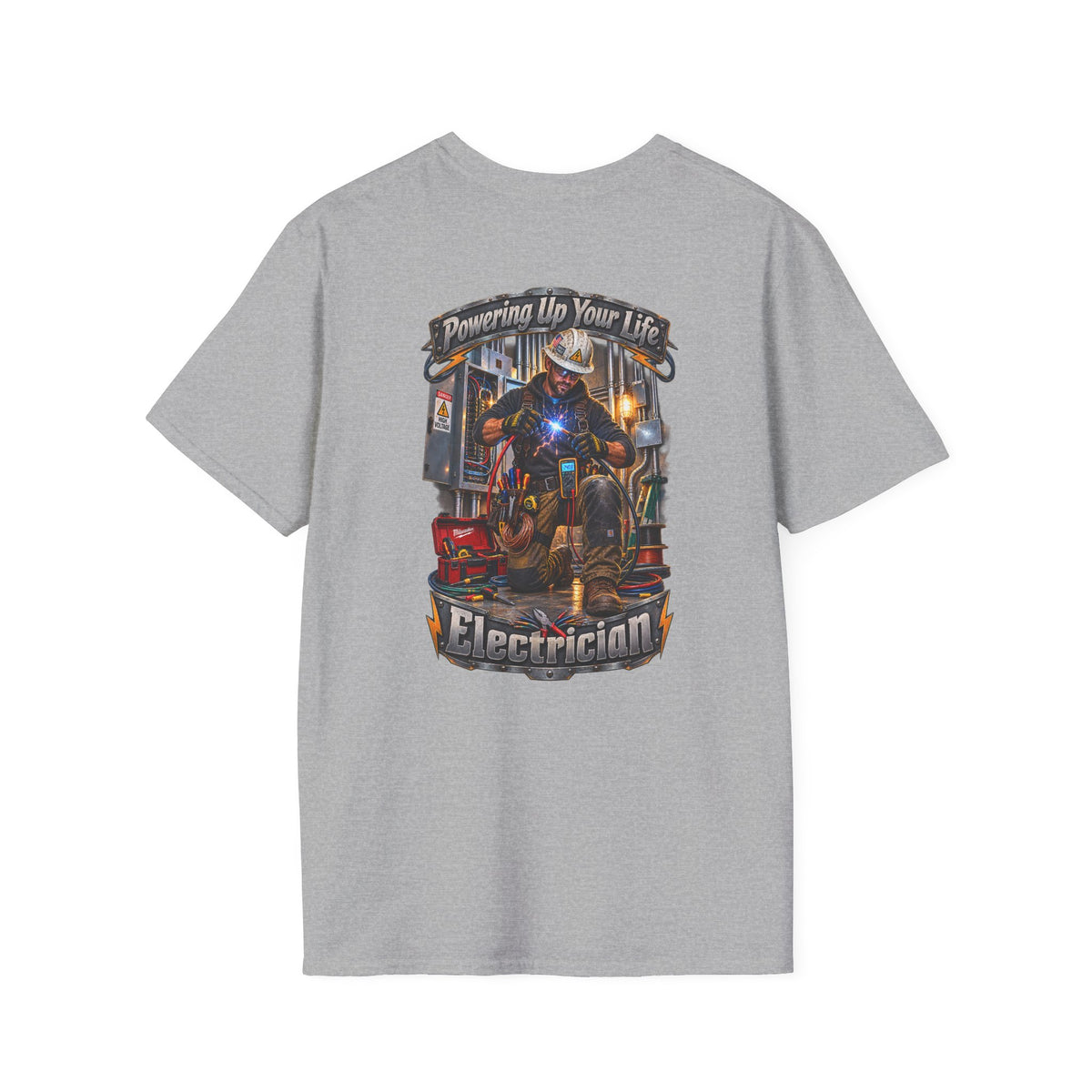 Electrician Crewneck T-Shirt — 'Powering Up Your Life' Tradesman Gift - Personalized