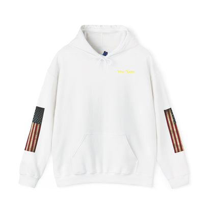 Patriotic Revolutionary War Hoodie — Vintage American Flag Sleeves - Personalized