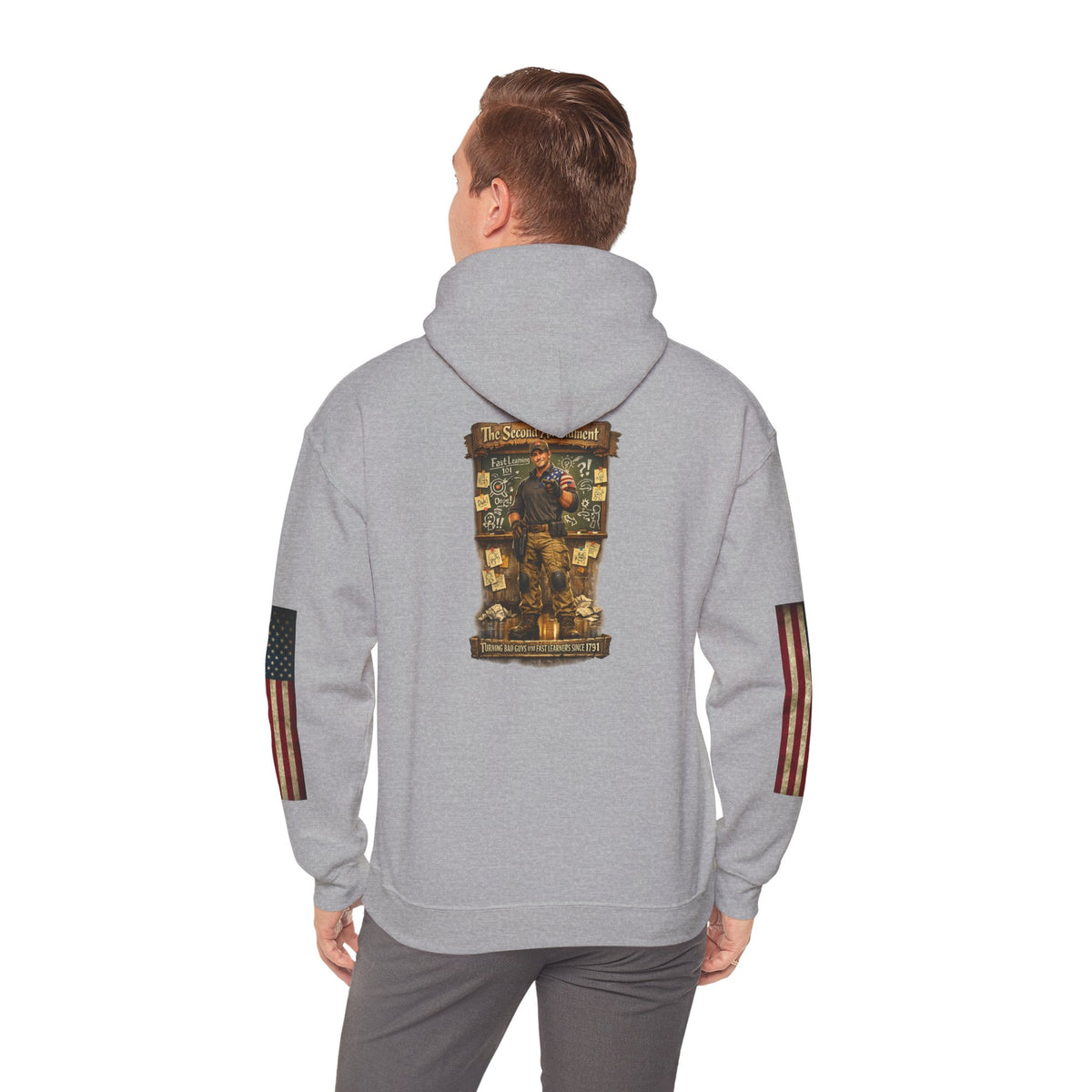 Patriotic Veteran Tribute Hoodie — American Flag Sleeves & Military Honor Back Print - Personalized