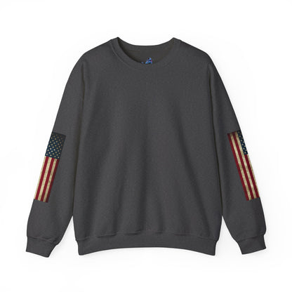 Patriotic Revolutionary War Crewneck Sweatshirt — Vintage American Flag Sleeves
