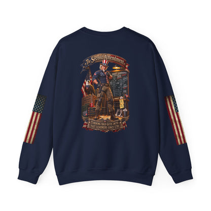 Patriotic Revolutionary War Crewneck Sweatshirt — Vintage American Flag Sleeves - Personalized