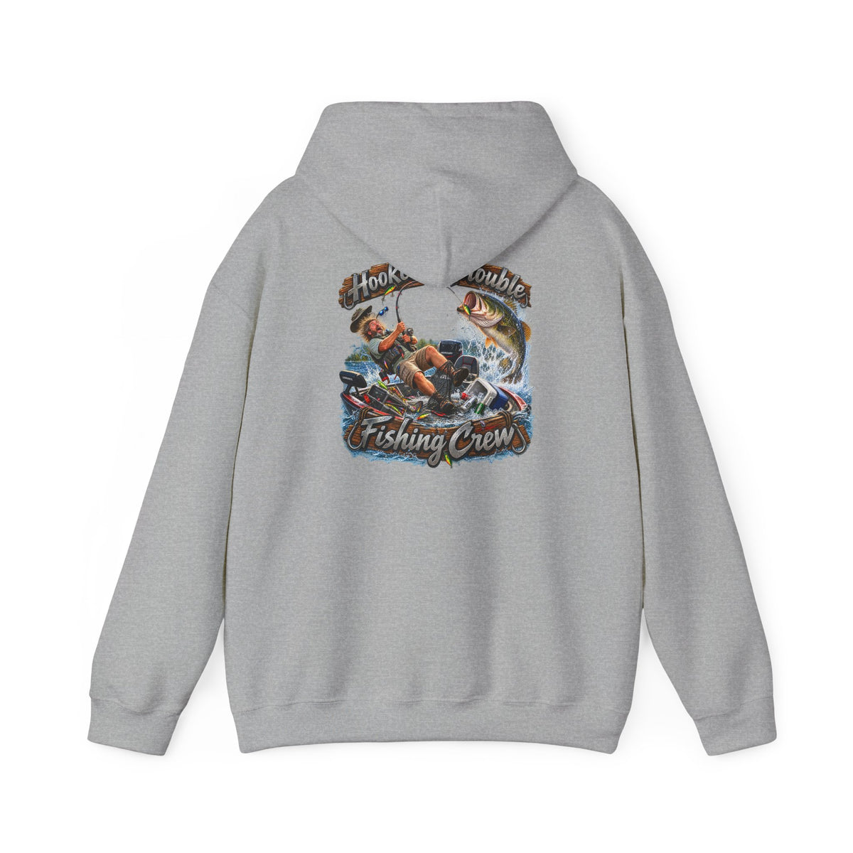 Fishing Crew Hoodie — "Hooked on Trouble" Graphic Hoodie