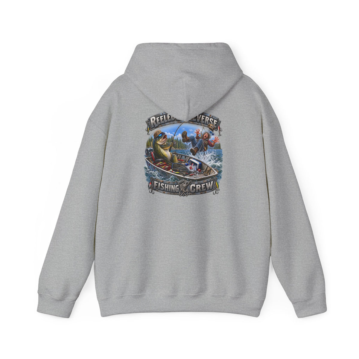 Fishing Crewneck Hoodie — "Reeled in Reverse" Graphic