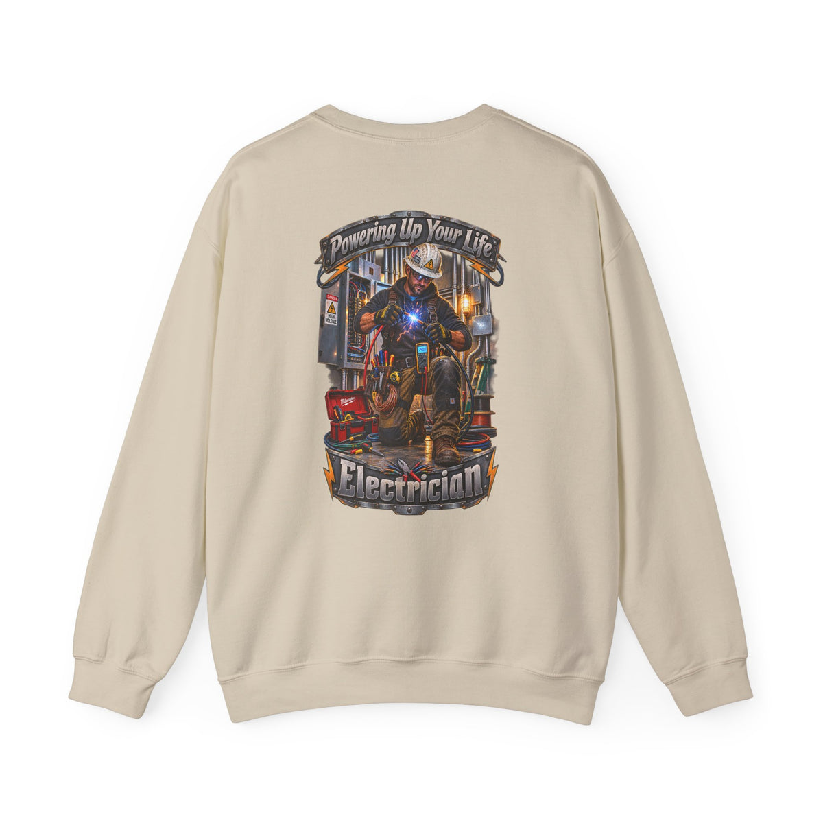 Electrician Crewneck Sweatshirt — 'Powering Up Your Life' Tradesman Gift - Personalized
