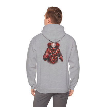 Horror Clown Bear Hoodie — Creepy Bloodied Teddy Graphic Sweatshirt