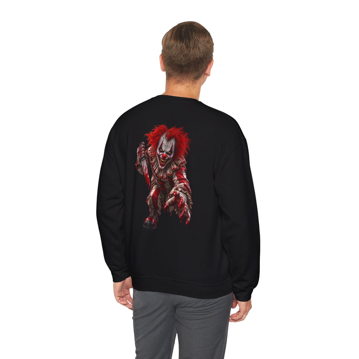 Horror Clown Graphic Sweatshirt — Creepy Red Pennywise Style Back Print - Personalized