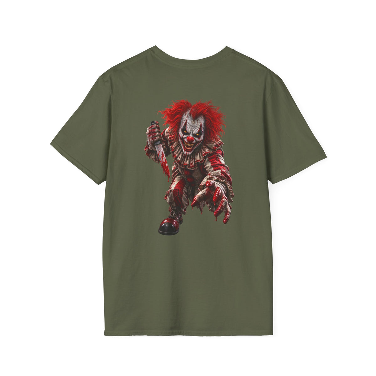 Horror Clown Graphic T-Shirt — Creepy Red Pennywise Style Back Print - Personalized