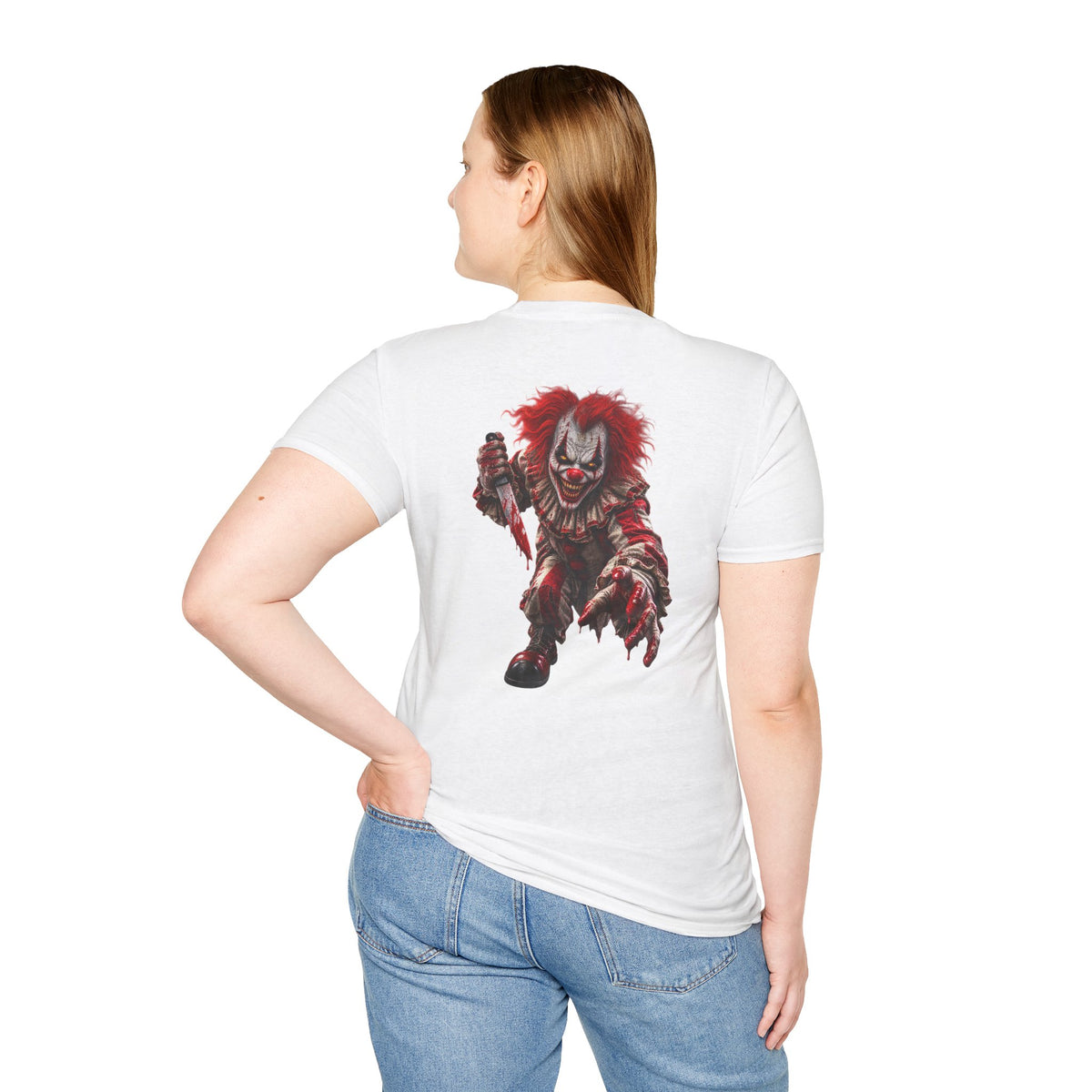 Horror Clown Graphic T-Shirt — Creepy Red Pennywise Style Back Print - Personalized