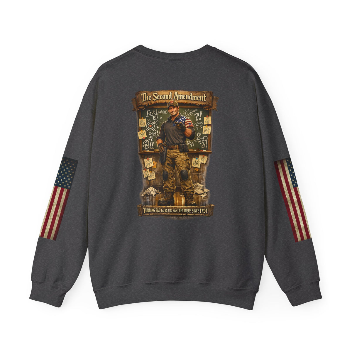 Patriotic Veteran Tribute Crewneck — American Flag Sleeves & Military Honor Back Print