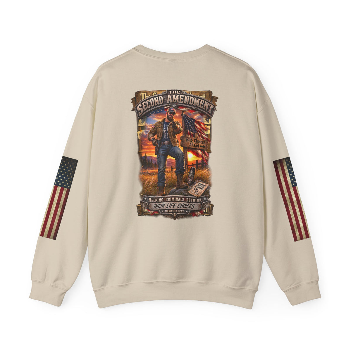 Veteran Tribute Crewneck Sweatshirt— American Flag Sleeve Patriotic Military Sweatshirt