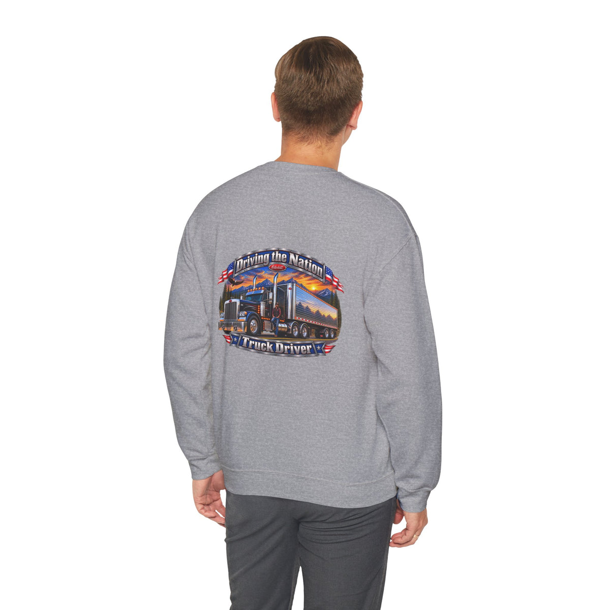 Truck Driver Crewneck Sweatshirt — "Driving the Nation" Patriotic Semi-Truck Design - Personalized