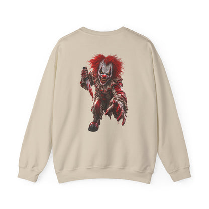 Horror Clown Graphic Sweatshirt — Creepy Red Pennywise Style Back Print