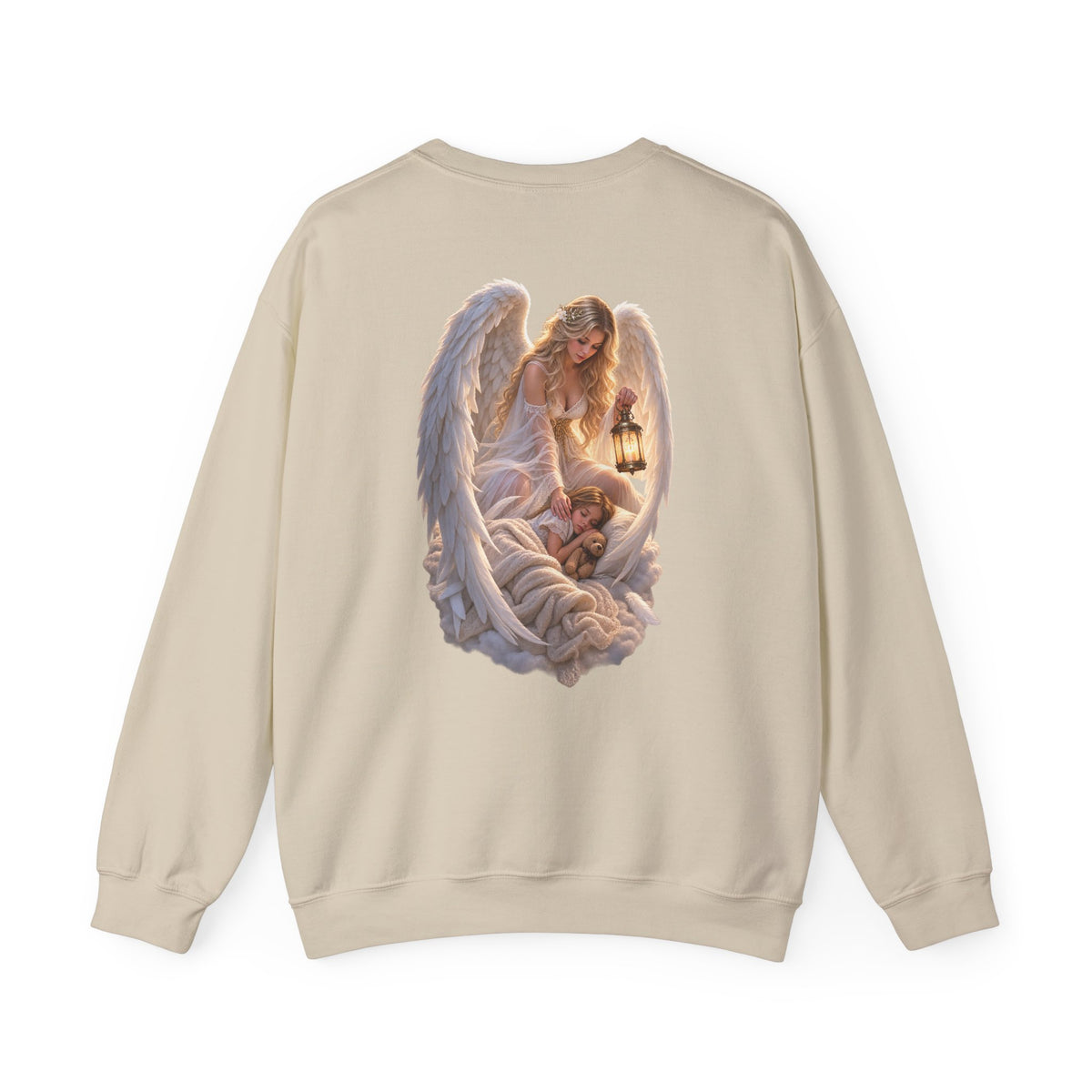 Angel Embrace Crewneck Sweatshirt — Serene Guardian Back Print - personalized