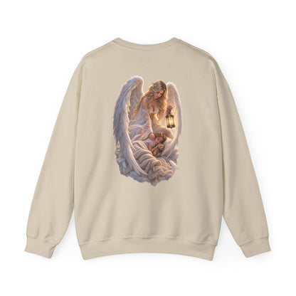 Angel Embrace Crewneck Sweatshirt — Serene Guardian Back Print - personalized