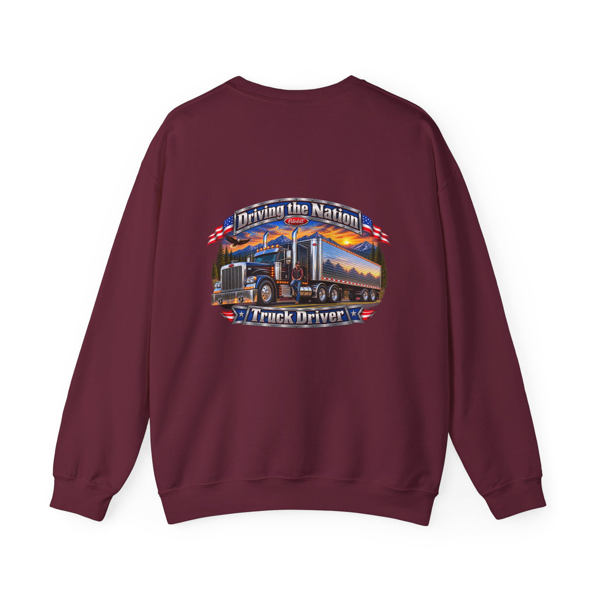 Truck Driver Crewneck Sweatshirt — "Driving the Nation" Patriotic Semi-Truck Design