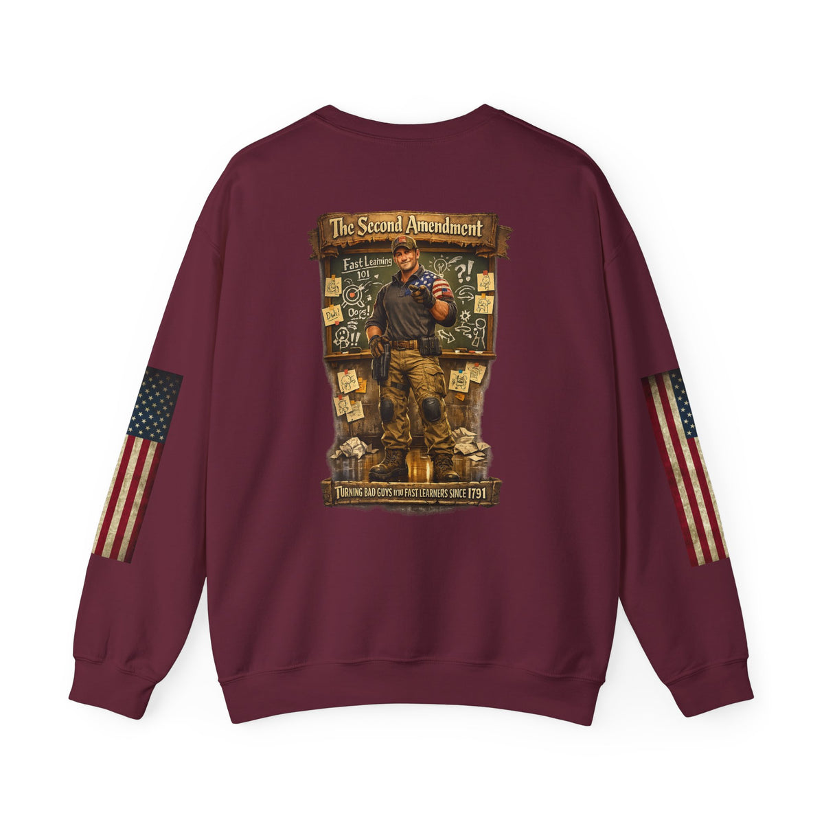 Patriotic Veteran Tribute Crewneck — American Flag Sleeves & Military Honor Back Print