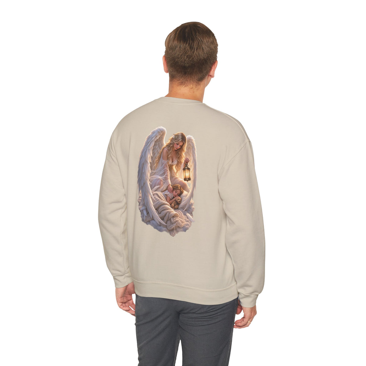Angel Embrace Crewneck Sweatshirt — Serene Guardian Back Print