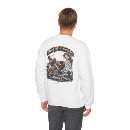 Fishing Crew Sweatshirt — "Hooked on Trouble" Graphic Crewneck - Personalized