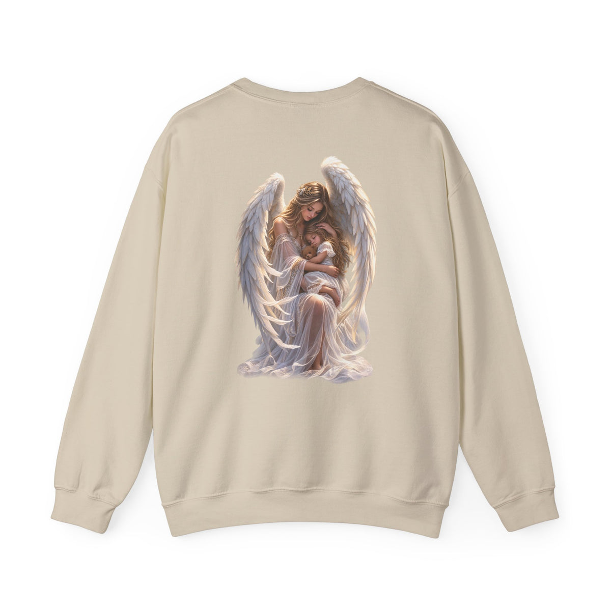 Angel Mother & Child Crewneck Sweatshirt – Serene Guardian Graphic Pullover