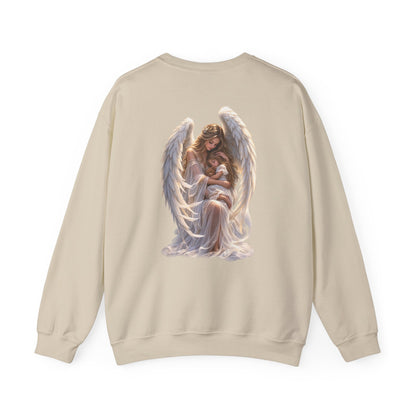 Angel Mother & Child Crewneck Sweatshirt – Serene Guardian Graphic Pullover
