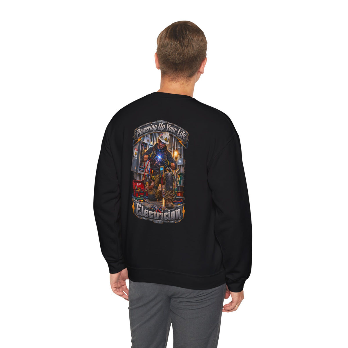 Electrician Crewneck Sweatshirt — 'Powering Up Your Life' Tradesman Gift - Personalized