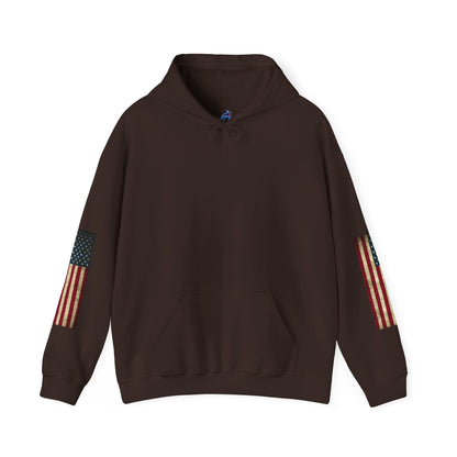 Patriotic Revolutionary War Hoodie — Vintage American Flag Sleeves