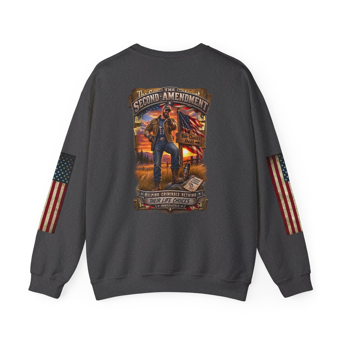 Veteran Tribute Crewneck Sweatshirt— American Flag Sleeve Patriotic Military Sweatshirt