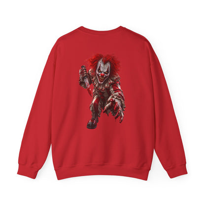 Horror Clown Graphic Sweatshirt — Creepy Red Pennywise Style Back Print