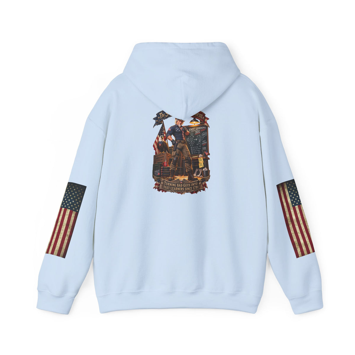 Patriotic Revolutionary War Hoodie — Vintage American Flag Sleeves - Personalized