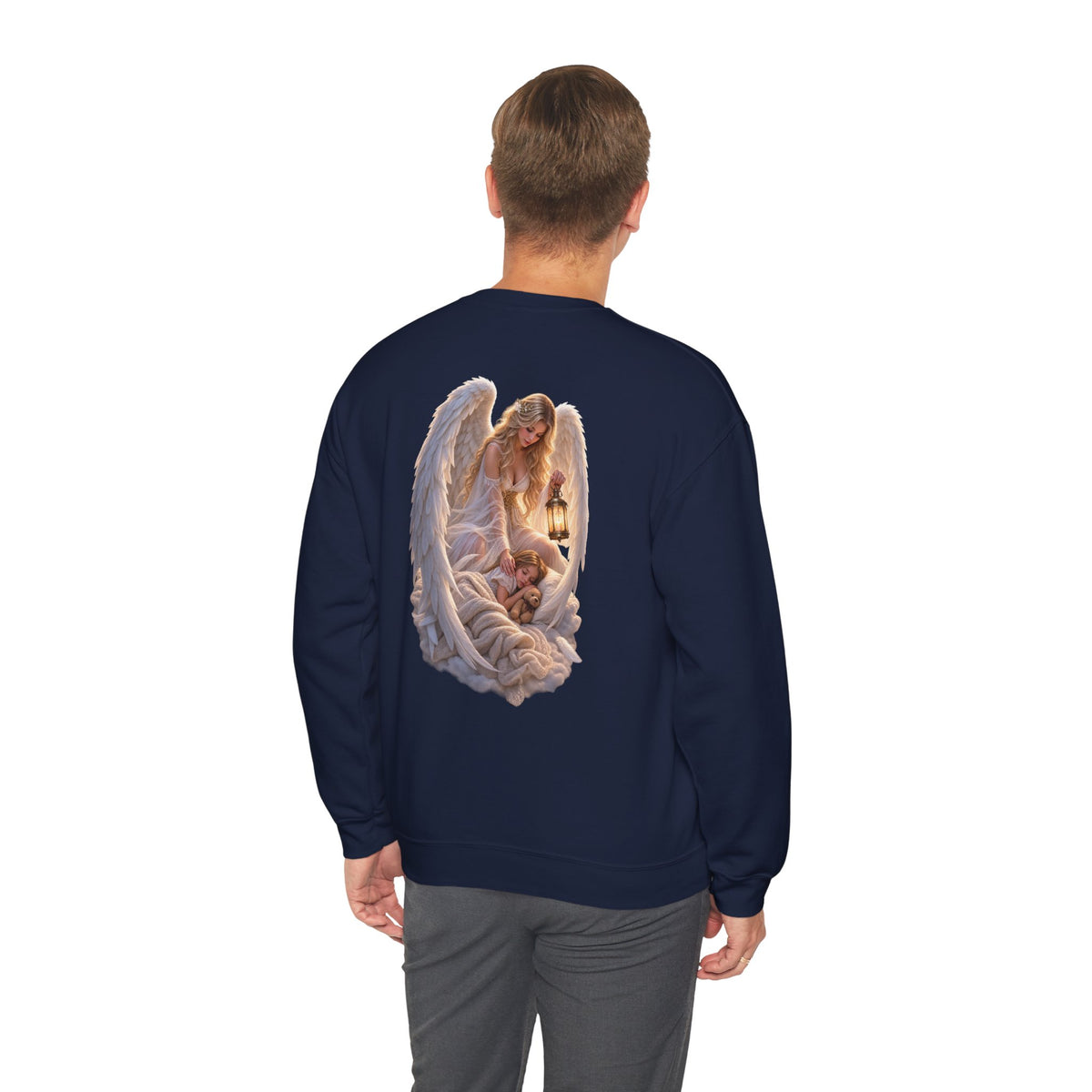 Angel Embrace Crewneck Sweatshirt — Serene Guardian Back Print - personalized