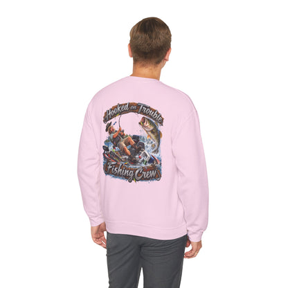 Fishing Crew Sweatshirt — "Hooked on Trouble" Graphic Crewneck - Personalized