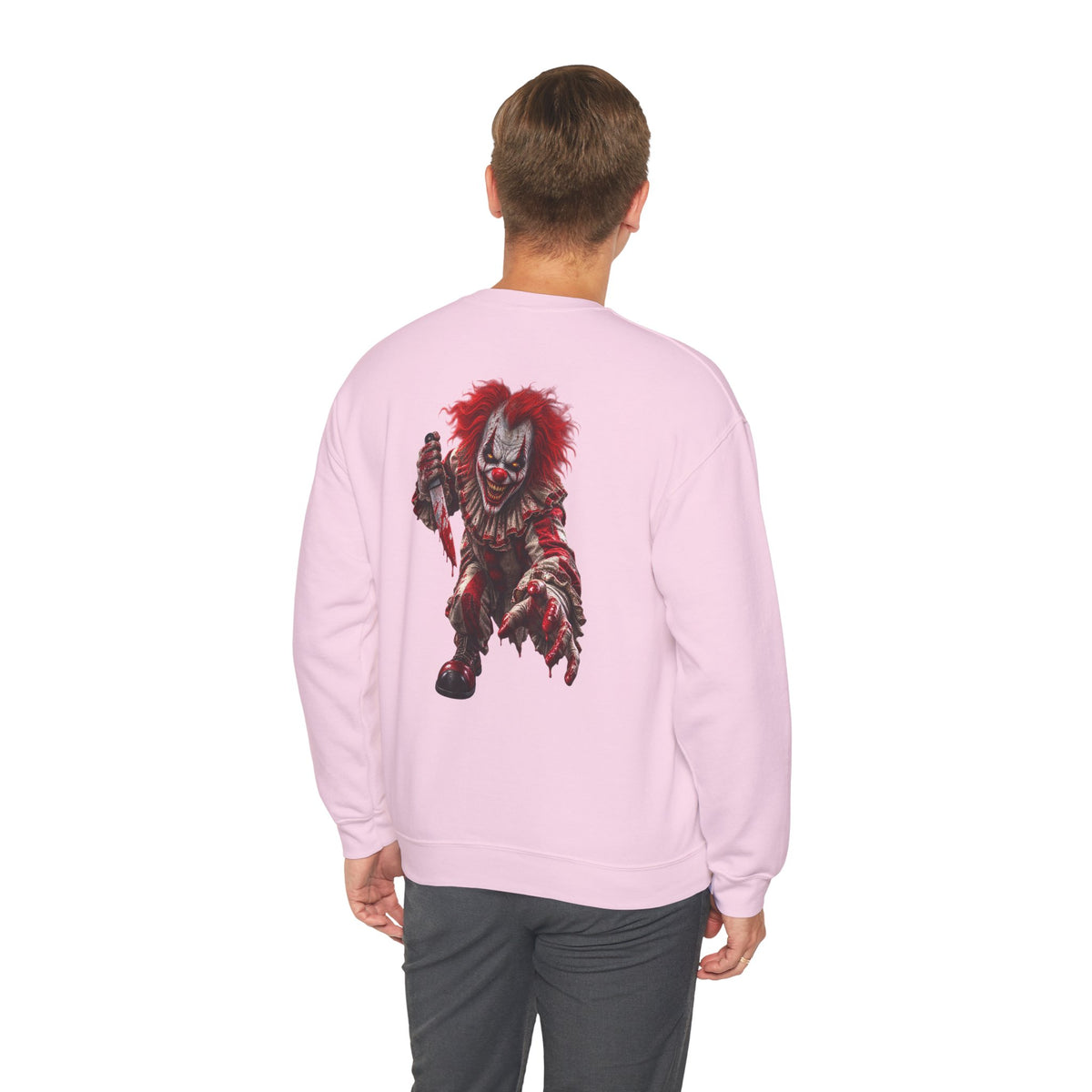 Horror Clown Graphic Sweatshirt — Creepy Red Pennywise Style Back Print