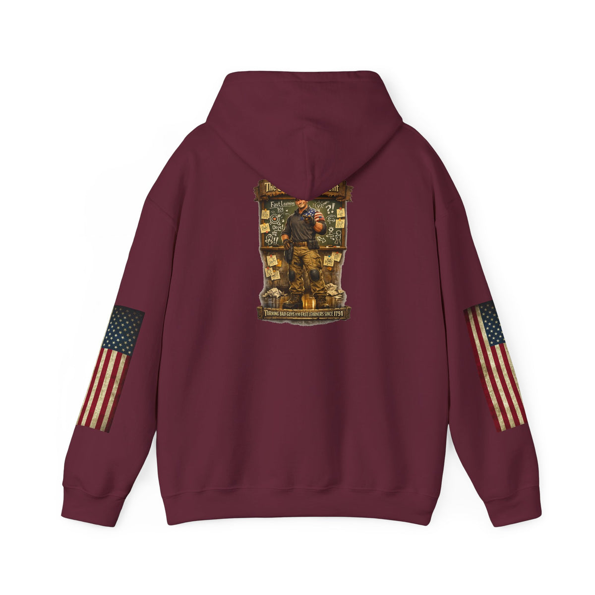 Patriotic Veteran Tribute Hoodie — American Flag Sleeves & Military Honor Back Print - Personalized