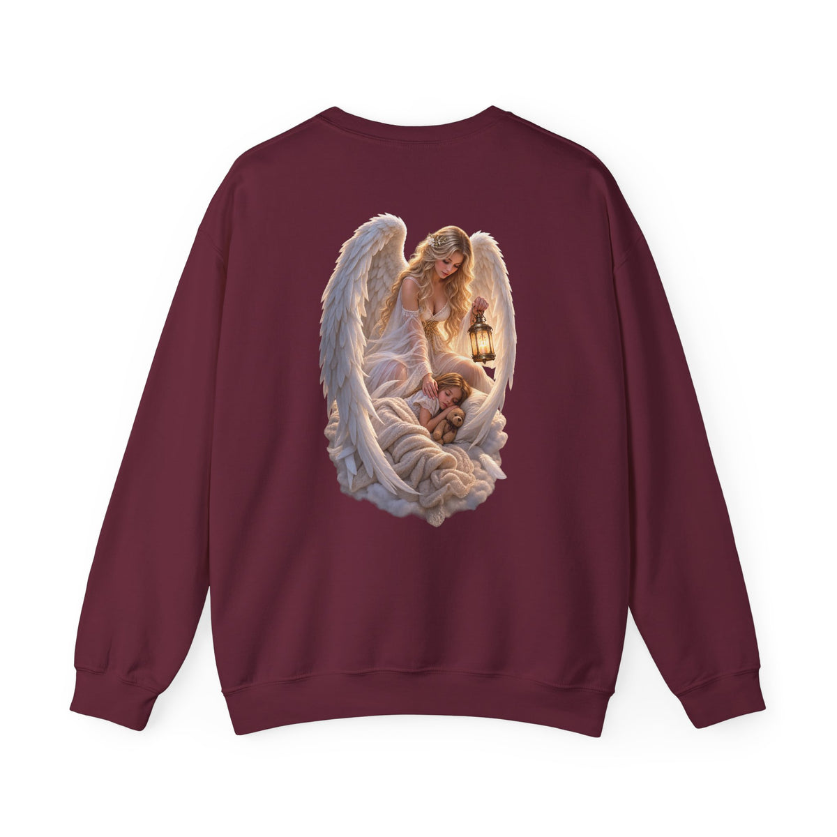 Angel Embrace Crewneck Sweatshirt — Serene Guardian Back Print - personalized