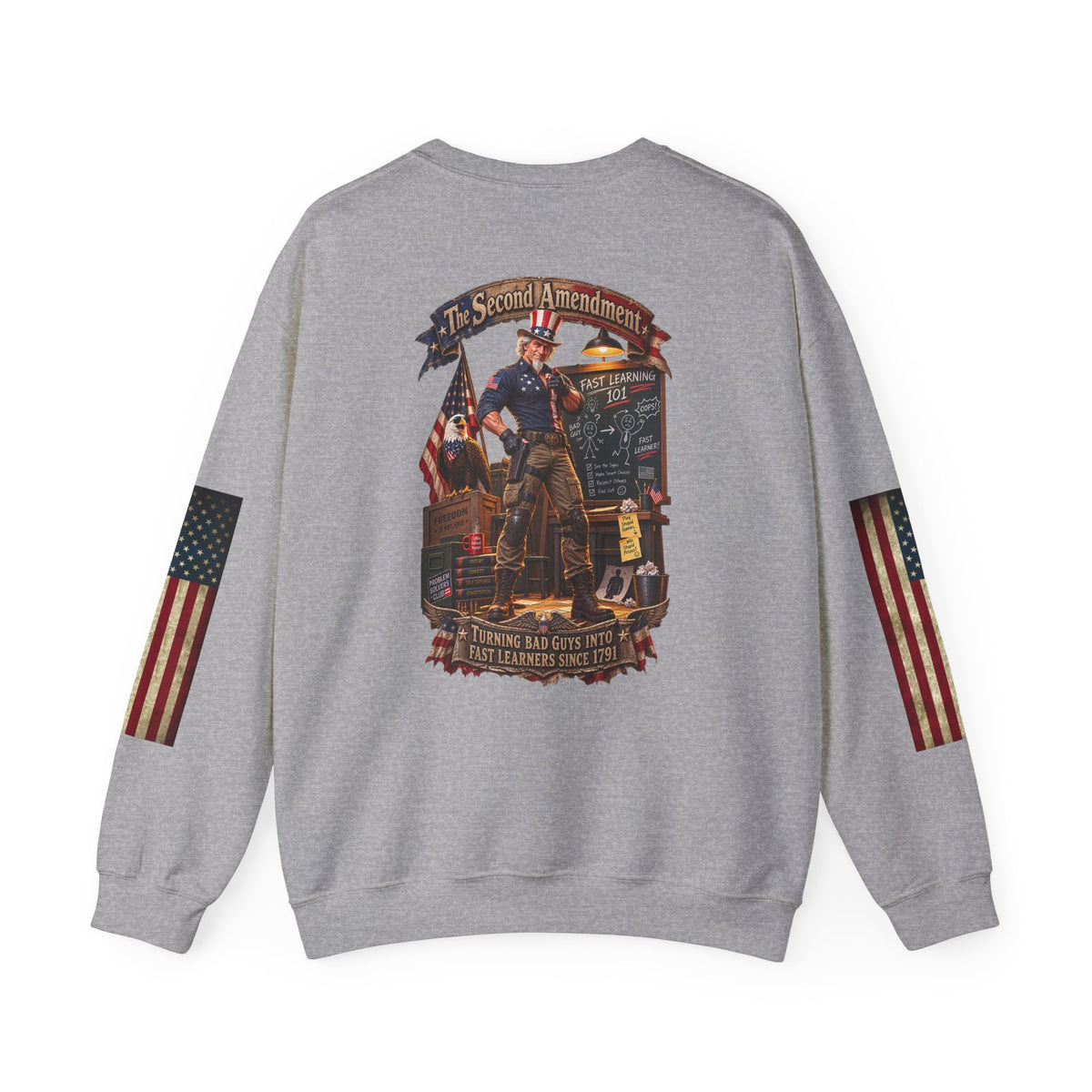 Patriotic Revolutionary War Crewneck Sweatshirt — Vintage American Flag Sleeves