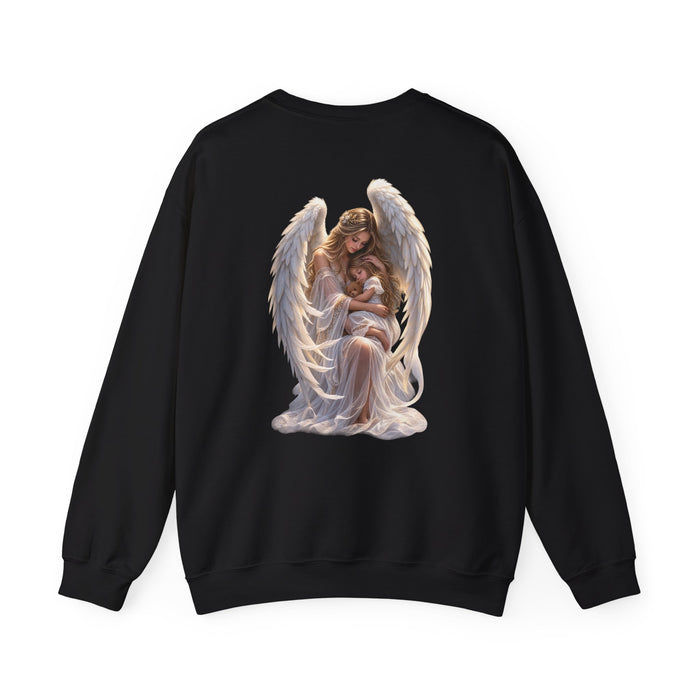 Angel Mother & Child Crewneck Sweatshirt – Serene Guardian Graphic Pullover - personalized