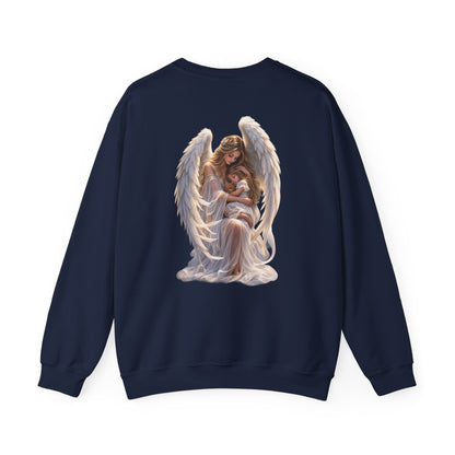 Angel Mother & Child Crewneck Sweatshirt – Serene Guardian Graphic Pullover
