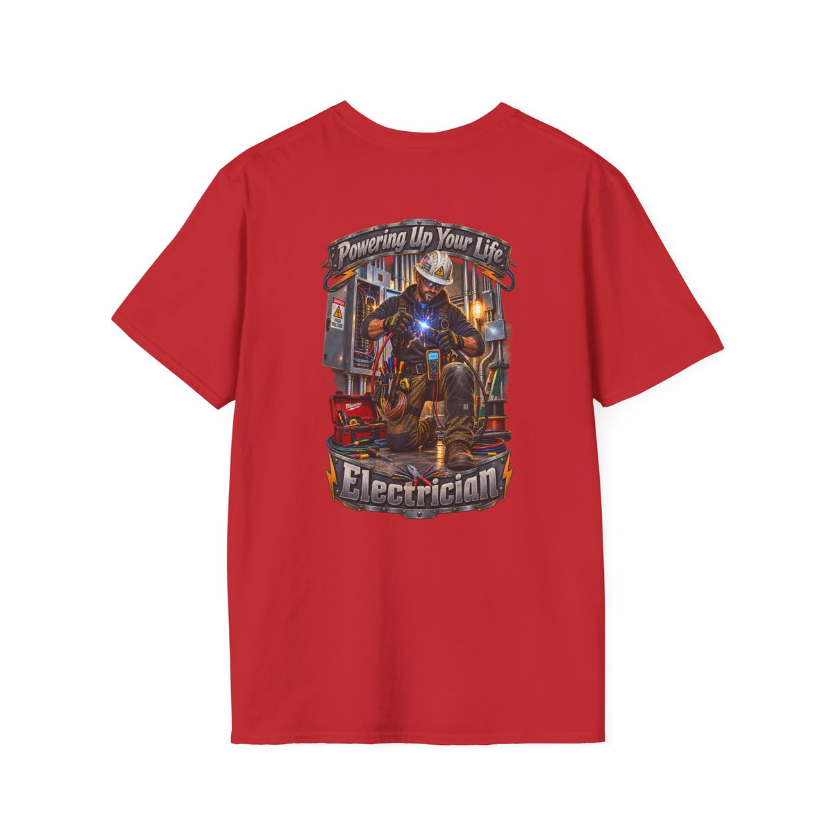 Electrician Crewneck T-Shirt — 'Powering Up Your Life' Tradesman Gift - Personalized