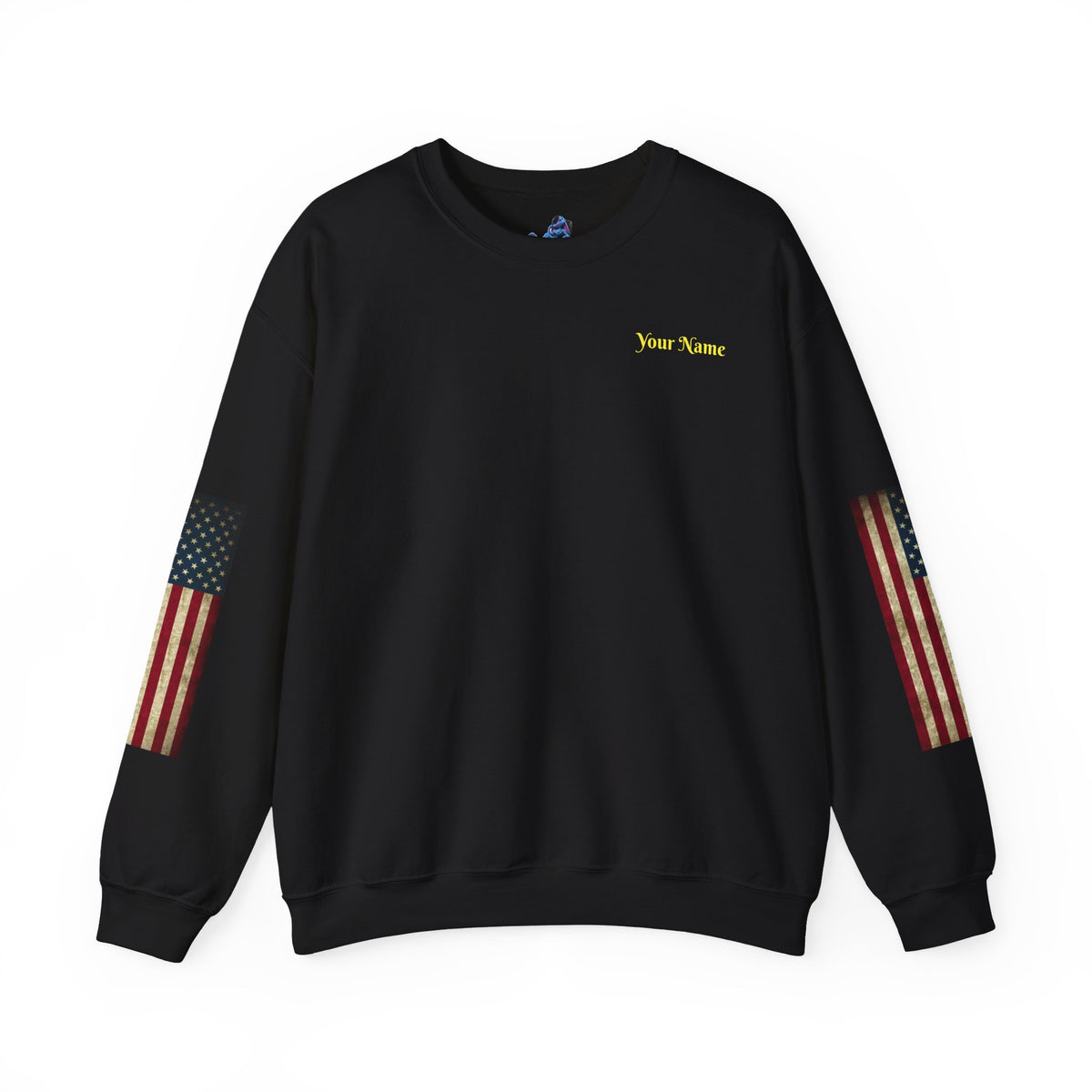 Patriotic Revolutionary War Crewneck Sweatshirt — Vintage American Flag Sleeves - Personalized