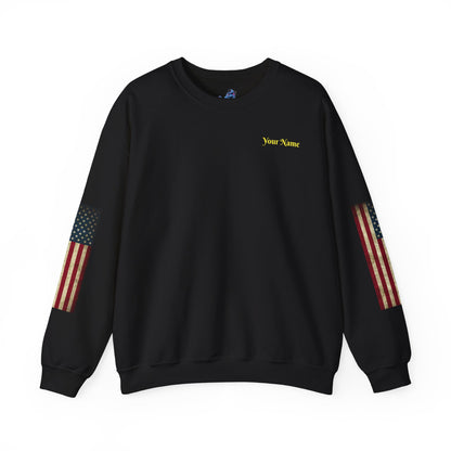 Patriotic Revolutionary War Crewneck Sweatshirt — Vintage American Flag Sleeves - Personalized